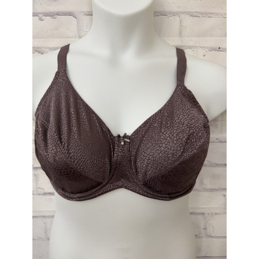 Lilyette Bra Duofold Tailored Jacquard Minimizer Brown Size 40D Underwire‎ 0843